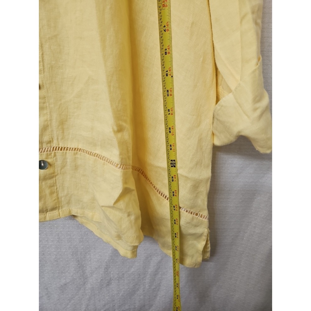 Symple NYC Womens 100% Linen Button Up Top Lagen Tunic Blouse Yellow Sz XL - Picture 6 of 8